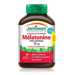 Jamieson Melatonin 10 mg Max Strength - Peppermint Flavour Fast Dissolving Tablets , 60 Count (Pack of 1)