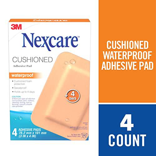 Nexcare™ Cushioned Adhesive Pad AWP-34-CA, Waterproof, 3 in x 4 in (76.2 mm x 101 mm), 4/Pack