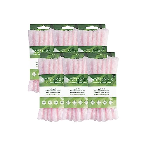 EcoTools Exfoliating Bath Cloths, Wash Cloth Towels for Face or Body, Pink Bathroom Set, 6 Count