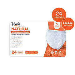 Veeda Natural Incontinence Underwear for Women, Maximum Absorbency, Small/medium size, 24 count