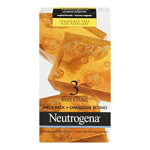 Neutrogena Original Dry Face Cleansing Bar, Fragrance Free, 3 Bars , 300.0 g (Pack of 1)