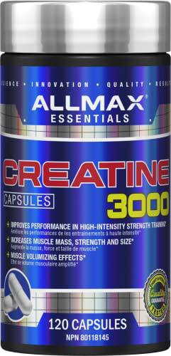 ALLMAX Nutrition - Creatine 3000, Creatine Monohydrate Capsules for Strength and Muscle Recovery, Gluten Free & Fast Absorbing, 3000 mg, 120 Capsules