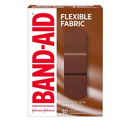 Band-Aid Brand Flexible Fabric Adhesive Bandages, Flexible Protection & Care of Minor Cuts & Scrapes, Quilt-Aid Pad for Painful Wounds, Medium Brown Skin Tone (BR55), Assorted Sizes, 30 ct