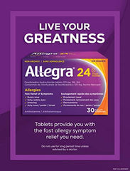 Allegra 24 Hour Allergy Medication, 120 mg, 30 Count Tablets, Non-Drowsy, Fast & Effective Multi-Symptom Relief, Relieves Runny Nose, Sneezing, Watery Eyes, Itchy Throat