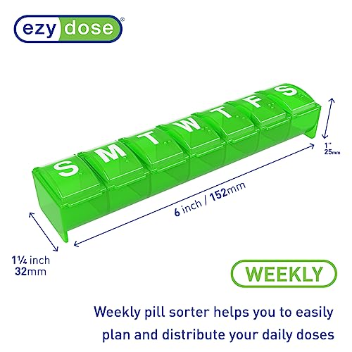 EZY DOSE Weekly (7-Day) Pill Organizer, Vitamin and Medicine Box, Countoured Bottom, Assorted Colors