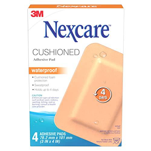 Nexcare™ Cushioned Adhesive Pad AWP-34-CA, Waterproof, 3 in x 4 in (76.2 mm x 101 mm), 4/Pack