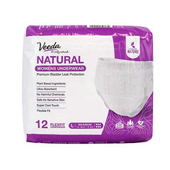 Veeda Natural Premium Incontinence Underwear for Women, Maximum Absorbency, Large Size, 12 Count