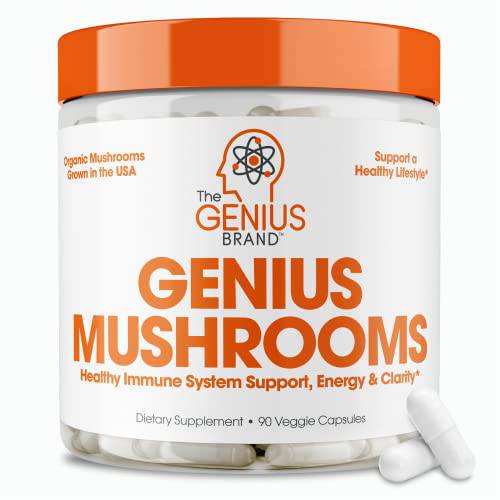 Genius Mushroom - Lions Mane, Cordyceps and Reishi - Immune System Booster & Nootropic Brain Supplement - for Natural Energy, Memory & Liver Support, 90 Veggie Pills