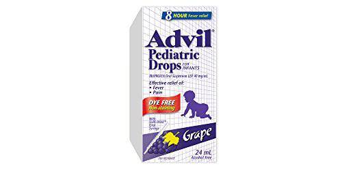 Advil Dye-Free Pediatric Drops Fever and Pain Reliever for Infants, Grape Flavour, 24 mL