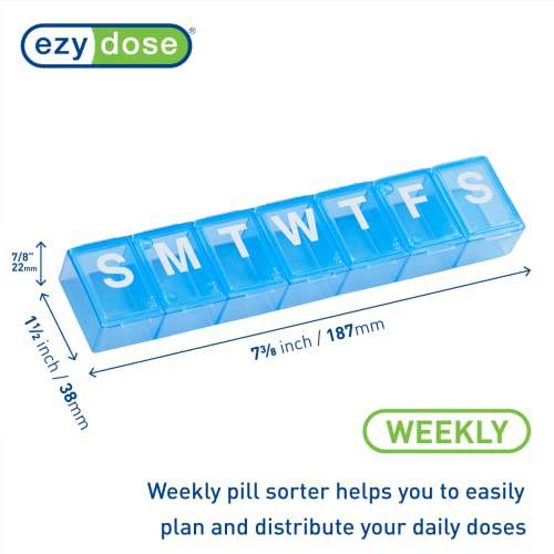 EZY DOSE Weekly (7-Day) Pill Organizer, Vitamin Planner, and Medicine Box, X-Large Compartments, Blue