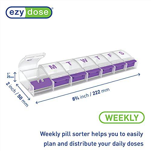 EZY DOSE Weekly (7-day) Push Button Pill Organizer and Planner (XL), Arthritis Friendly, X-Large, Assorted Colors