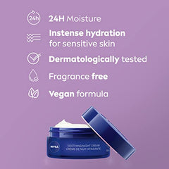 NIVEA Soothing Night Cream, 24H Moisture 50 mL | Night Cream for Sensitive Skin with Grape Seed Oil