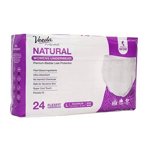 Veeda Natural Premium Incontinence Underwear for Women, Maximum Absorbency, Large Size, 24 count