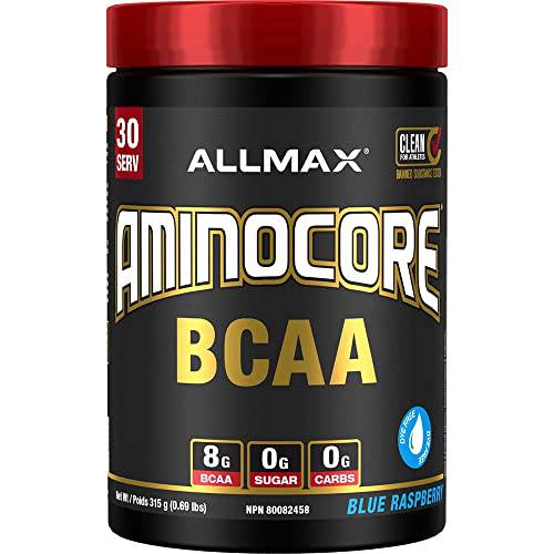 ALLMAX Nutrition - Aminocore BCAA - 8g BCAAs - 100% Pure Branch Chained Amino Acids - Gluten Free - Blue Raspberry -315 Gram