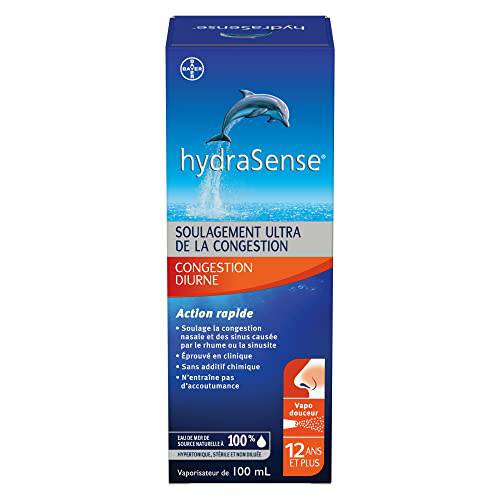 hydraSense Daytime Congestion Nasal Spray - Ultra Nasal Congestion Relief Saline Spray, Fast Acting, Relieves Nasal And Sinus Congestion from Colds or Sinusitis, Non-Medicated, Non-Habit forming, Saline Solution, 100% Natural Source Seawater, 100ml