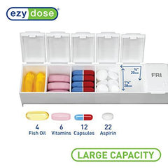 EZY DOSE Weekly (7-Day) Pill Organizer, Vitamin Planner, And Medicine Box, Large Compartments, White, Made in The USA