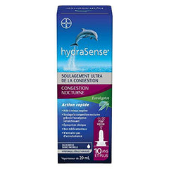 hydraSense Nighttime Congestion Nasal Spray -  with Cooling Eucalyptus, Ultra Nasal Congestion Relief Saline Spray, Fast Acting, Clinically-Proven, Non-Medicated, Non-Habit forming, Saline Solution, Natural Source Seawater, 20ml