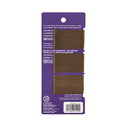 Goody SlideProof Bobby Pins, Brown, 60-count, Pack of 6