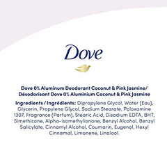 Dove 0% Aluminum Deodorant Stick for Women in Coconut & Pink Jasmine Scent Aluminum Free Deodorant with 48h Odour Protection and 1/4 Moisturizers 74 g