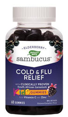 Nature's Way Sambucus Cold and Flu Relief Elderberry Gummies for Kids – Used in Herbal Medicine to Help Relieve Symptoms (Cough, Runny Nose and Sore Throat) in Children age 3+, 60 Gummies