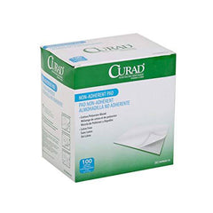 Medline Curad Sterile Non-Adherent Pads (Pack of 100) for Gentle Wound Dressing and Absorption Without Sticking, White