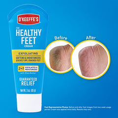 O'Keeffe's Healthy Feet Exfoliating, Moisturizing Foot Cream, Softens and Repairs Dry Cracked Feet, 48 Hours of Hydration, 3oz/85g, Tube, (Pack of 1), K0412502