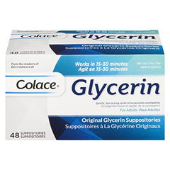 Colace Glycerin Suppositories - Adult | Gentle Fast Acting Relief of Occasional Constipation | 48 Count