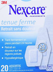 Nexcare™ Strong Hold Pain-Free Removal Bandages, SSB-20A-CA, blue, assorted, 20 per pack