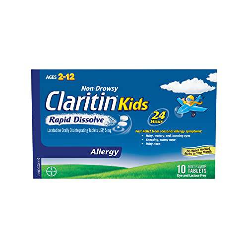 Claritin Kids Rapid Dissolve Allergy Medication - 24 Hour Non-Drowsy Kids Allergy Medicine, Antihistamines For Kids, Fast Allergy Relief Of Itchy, Watery, Red Eyes, Sneezing, Runny Nose, 10 Tablets