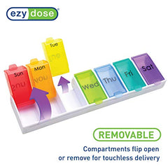 Ezy Dose Weekly (7-Day) Pill Organizer, Vitamin and Medicine Box, Detachable Compartments, Rainbow Colors