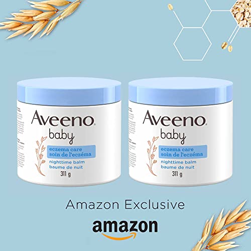 Aveeno Baby Eczema Care Nighttime Balm - Bedtime Body Lotion for itching due to eczema Colloidal Oatmeal + ceramide - Fragrance Free, Pack of 2 (622g Total)