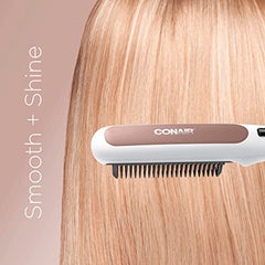 Conair Double Ceramic Straightening Brush, Heated Hair Straightening Brush for Smooth Shiny Hair, V-Shaped Heat Bristles for Closer Contact with Hair