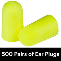 3M Ear Plugs, 500 Pairs/Refill Bottle for One Touch Dispenser, E-A-Rsoft Yellow Neons 391-1004, Uncorded, Disposable, Foam, NRR 33, Drilling, Grinding, Machining, Sawing, Sanding, Welding