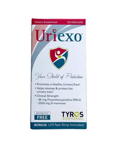 Uriexo Vegicaps - For Urinary Tract Infection (UTI), Antibiotic-Free, D-Mannose & Proanthocyanidins (PACs), Vegan, Gluten Free, GMO Free, Kosher & Halal, 120 count