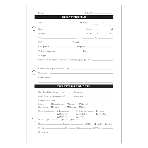 Diane Fromm Stylist Client Data Refill Cards Personal Organizer Refill (391), 80 Count