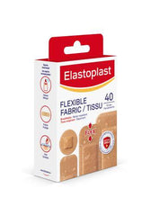 Elastoplast Flexible Fabric Bandages, 40 Strips, Assorted Sizes, beige | Extra Flexible | Adapts to all your movements | Strong Adhesion | Breathable Material | Water-repellent | Bacteria Shield | Latex Free