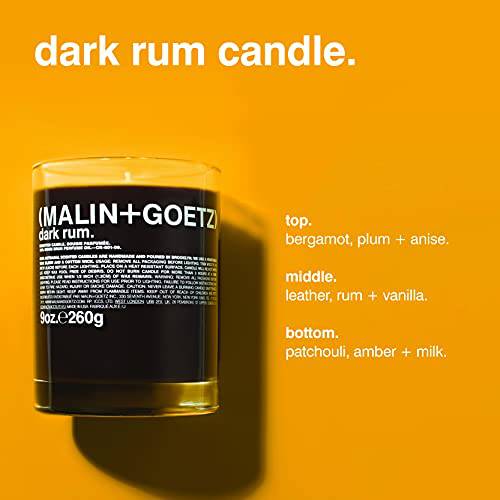 Malin + Goetz Dark Rum Candle â€“ Dark & Spicy Aroma Fragrance Scent, Natural Wax Blend, Traditional Bay Rum Inspired, Vegan & Cruelty Free, Cotton Wick, Lasts 60 Hours, 9 Ounce (Pack of 1)