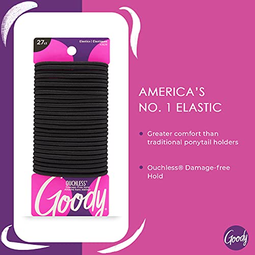 Goody Ouchless Women's Braided Elastic Thick, Black, 27 Count, 4MM for Medium Hair