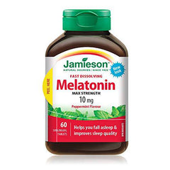 Jamieson Melatonin 10 mg Max Strength - Peppermint Flavour Fast Dissolving Tablets , 60 Count (Pack of 1)