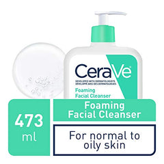 CeraVe FOAMING Face Cleanser, Gentle Face Wash with Hyaluronic Acid, Niacinamide, Ceramides. Makeup Remover for oily skin, won’t clog pores. Oil & sebum control. Non-Comedogenic, Sensitive Skin, Men & Women, 473ML