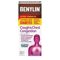 BENYLIN Extra Strength Cough and Chest Congestion Syrup, Suitable for People with Diabetes, Sucrose Free, Relieves Cough and Nasal Congestion, 100mL