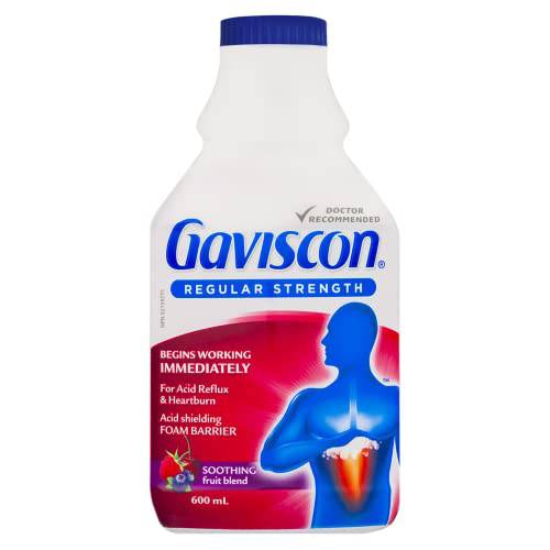 Gaviscon Liquid Regular Strength Antacid - 600 ml - Antacid Liquid for Day and Night Heartburn Relief, Acid Reflux and GERD Relief, Fruit Blend - Free of Aluminum, Lactose and Gluten