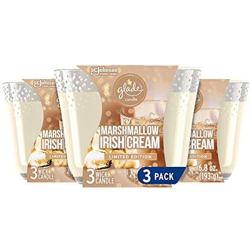 Glade Candle Marshmallow Irish Cream, Fragrance Candle Infused with Essential Oils, Air Freshener Candle, 3-Wick Candle, 6.8 Oz, 3 Count