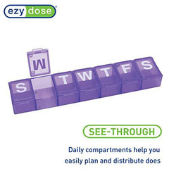 Ezy Dose Weekly (7-Day) Pill Organizer, Vitamin Case, and Medicine Box, Large Compartments, Purple