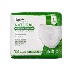 Veeda Natural Incontinence Underwear for Men, Maximum Absorbency, Large Size, 12 count