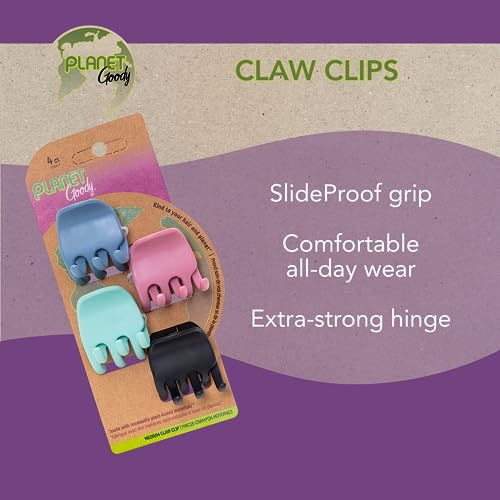 Goody Planet Goody Sustainable Heritage Claw Clips, Medium, Extra Strong, Bright Colors, Blue, White, Mint and Black, 4 Count