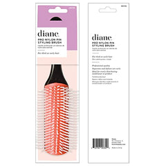 Diane 9-Row Professional Styling Brush, Nylon Pins for Thick or Curly Hair, Use with Wet Hair and Distributing Conditioner or Product, Blowdrying, Black & Red