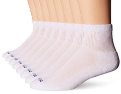 MediPEDS Men's 8 Pack Diabetic Quarter Socks with Non-Binding Top, White, Shoe Size: 6-9