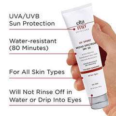 EltaMD UV Sport Broad Spectrum SPF 50 Sunscreen Sport Lotion, Body Sunscreen With UVA and UVB Protection, Water Resistant Up To 80 Minutes, Non-Greasy, Oil Free Formula With Zinc Oxide, 3 Oz Tube