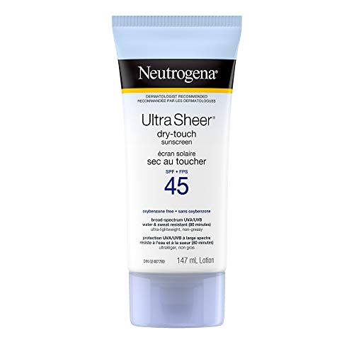 Neutrogena Sunscreen Lotion SPF 45, Ultra Sheer Dry-Touch Sun Cream, Oxybenzone-free, Dermatologist-tested, Water Resistant & Non-Greasy, 147mL